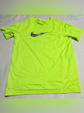 Nike Short Sleeve Performance Tee in Neon Green with Striped Swoosh